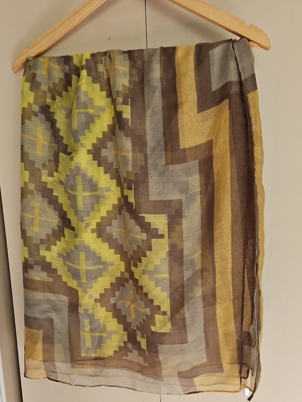 Yellow/brown Gray Geometric Lighyweight Large Scarf/wrap